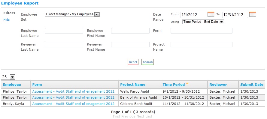 Employee Report page