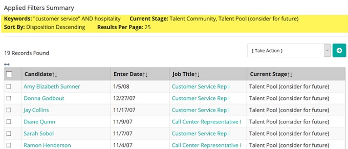 candidate search grid columns